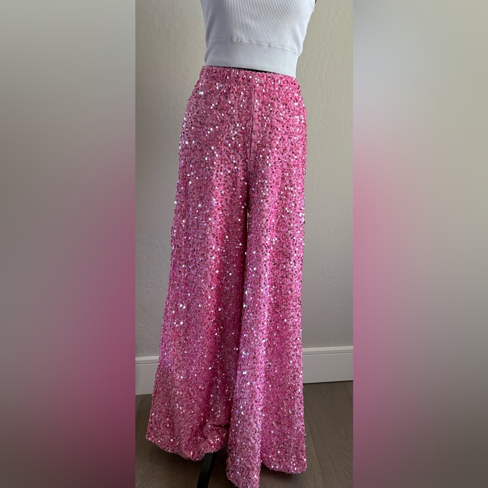 Pink Sequin Wide-Leg Pants - Picture 6 of 8